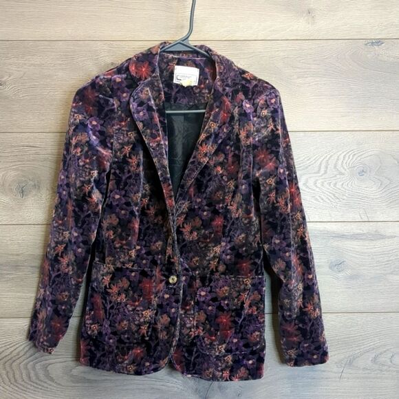Campus Casuals Jackets & Blazers - Vintage 1970s Floral Velour Blazer Jacket Womens Size Large